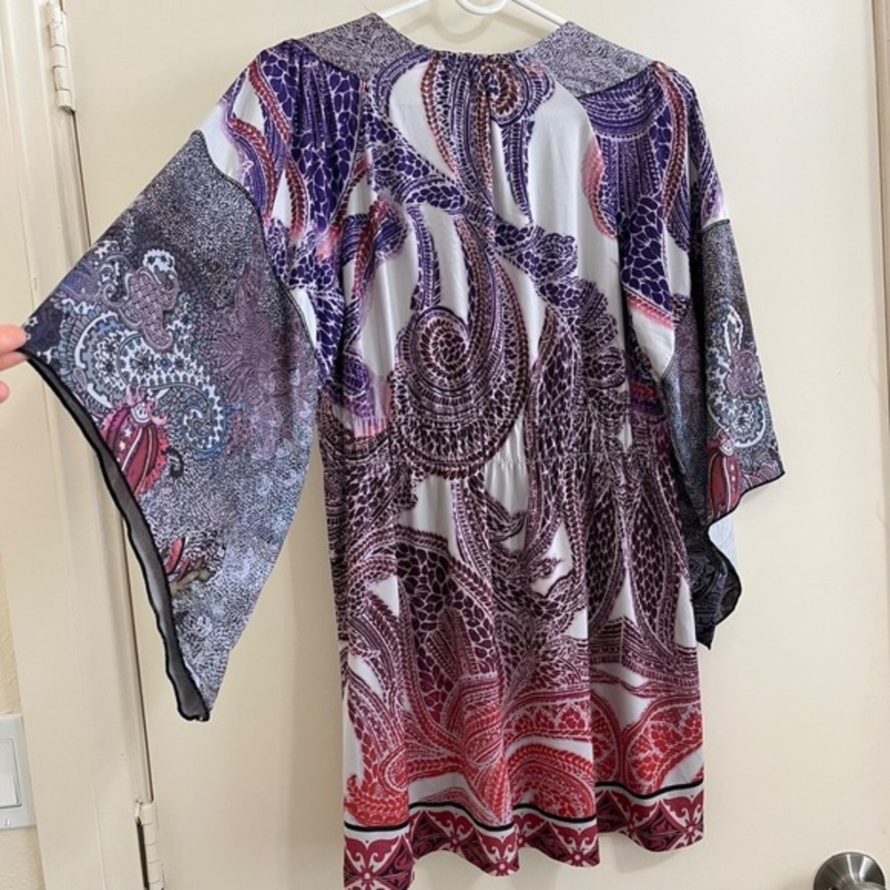 Oneworld Womens Studded Paisley Tunic Top Medium Kimono Sleeve‎ Boho Artsy Flowy